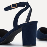 Larsa Wide Fit Navy Faux Suede Court Heels