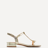 Lavish Gold T-Bar Low Block Heeled Sandals