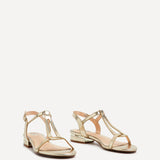 Lavish Gold T-Bar Low Block Heeled Sandals
