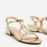 Lavish Gold T-Bar Low Block Heeled Sandals