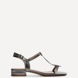Lavish Pewter T-Bar Low Block Heeled Sandals