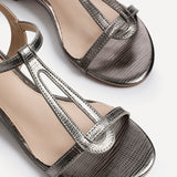 Lavish Pewter T-Bar Low Block Heeled Sandals