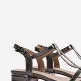 Lavish Pewter T-Bar Low Block Heeled Sandals