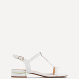 Lavish White T-Bar Low Block Heeled Sandals