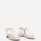 Lavish White T-Bar Low Block Heeled Sandals