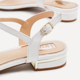Lavish White T-Bar Low Block Heeled Sandals