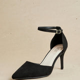 Lavora Wide Fit Black Faux Suede Court Heels