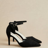 Lavora Wide Fit Black Faux Suede Court Heels