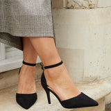 Lavora Wide Fit Black Faux Suede Court Heels