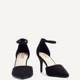 Lavora Wide Fit Black Faux Suede Court Heels
