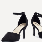 Lavora Wide Fit Black Faux Suede Court Heels
