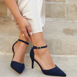 Lavora Wide Fit Navy Faux Suede Court Heels
