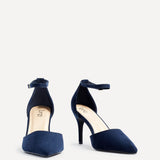 Lavora Wide Fit Navy Faux Suede Court Heels