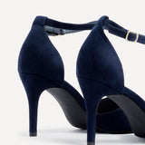 Lavora Wide Fit Navy Faux Suede Court Heels