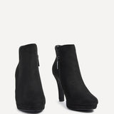 Layara Black Faux Suede Platform Ankle Boots