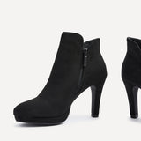 Layara Black Faux Suede Platform Ankle Boots