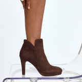 Layara Brown Faux Suede Platform Ankle Boots