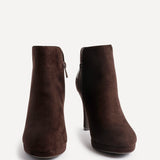 Layara Brown Faux Suede Platform Ankle Boots