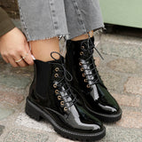 Layna Black Patent Military Boots