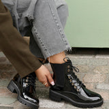 Layna Black Patent Military Boots