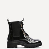Layna Black Patent Military Boots