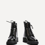 Layna Black Patent Military Boots
