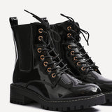 Layna Black Patent Military Boots