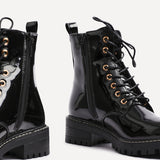 Layna Black Patent Military Boots