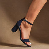 Legacy Wide Fit Navy Faux Suede Block Heels