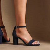 Legacy Wide Fit Navy Faux Suede Block Heels