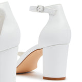 Legacy Wide Fit White Faux Leather Block Heels