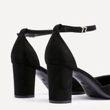 Leona Black Faux Suede Court Heels
