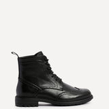Leonardo Mens Black Faux Leather Brogue Boots