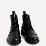 Leonardo Mens Black Faux Leather Brogue Boots