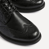 Leonardo Mens Black Faux Leather Brogue Boots