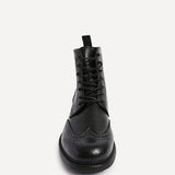 Leonardo Mens Black Faux Leather Brogue Boots