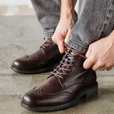 Leonardo Mens Brown Faux Leather Brogue Boots