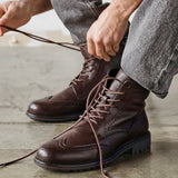 Leonardo Mens Brown Faux Leather Brogue Boots