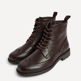 Leonardo Mens Brown Faux Leather Brogue Boots