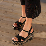 Leonie Black Braided Wedges