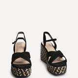 Leonie Black Braided Wedges