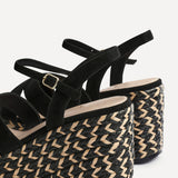 Leonie Black Braided Wedges