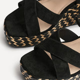 Leonie Black Braided Wedges