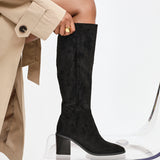 Levine Black Block Heeled Long Boots