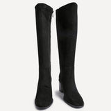 Levine Black Block Heeled Long Boots