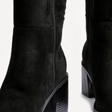 Levine Black Block Heeled Long Boots