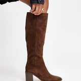 Levine Brown Block Heeled Long Boots