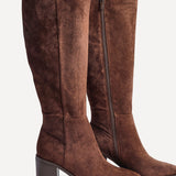 Levine Brown Block Heeled Long Boots