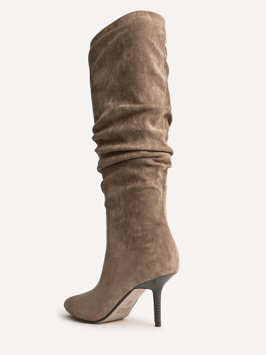 Levitate beige ruched boot, back three-quarter view