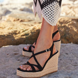 Lexie Black Faux Suede Strappy Wedges